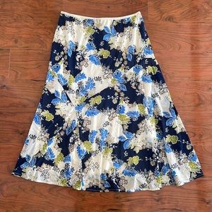 Casual Corner Vintage Blue Floral Midi Skirt